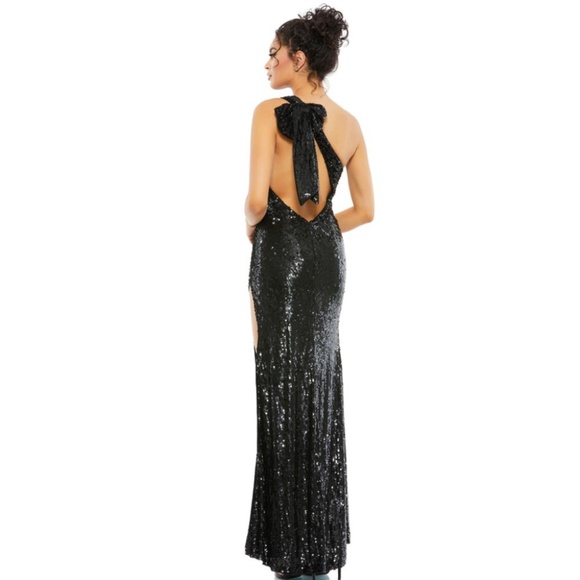 NWT Mac Duggal Sequined Asymmetric Sheath Dress With Slit - size 6 - Picture 2 of 7